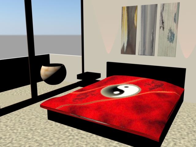 Feng Shui bedroom, the sexy corner of your house, red cover, chinese wisdom, 3D